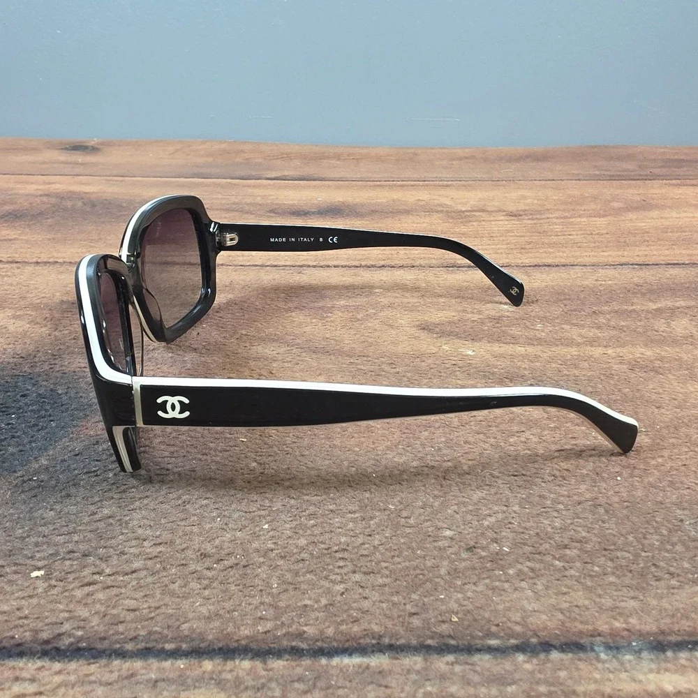 Chanel Sunglasses Womens 58mm Black Good 5143 c.1138/3C Square CC Logo Italy